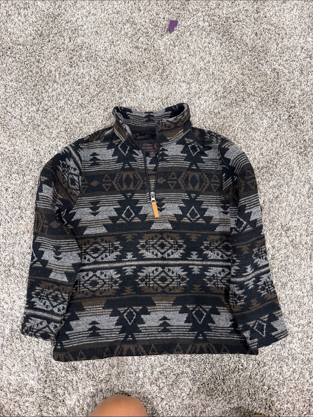 Quarter-Zip Patterned boys Sweater Pullover - Black & Gray
